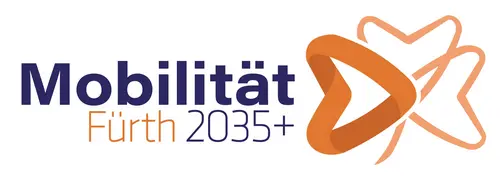 Logo mit dem Schriftzug "Mobilität Fürth 2035+" und einem illustrierten Kleeblatt in orange.