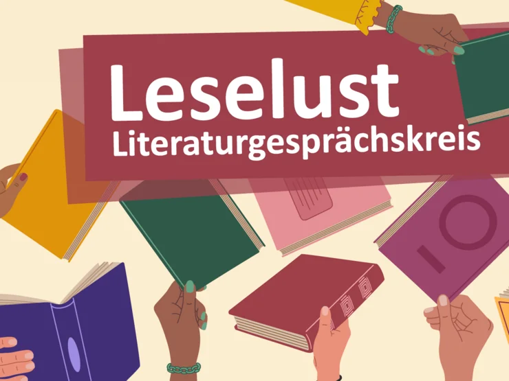 Illustration mit Büchern mit dem Veranstaltungstitel Leselust