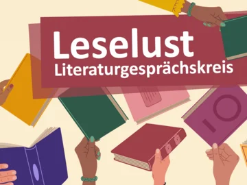 Illustration mit Büchern mit dem Veranstaltungstitel Leselust