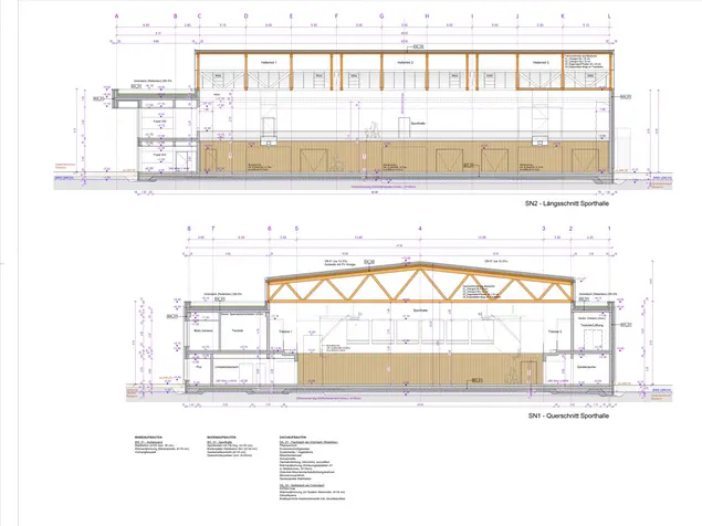 Entwurfsplanung für die neue Thomas-Kleinlein-Turnhalle im direkten Umfeld der Grund- und Mittelschule Stadeln. Klick öffnet Bild in größerer Ansicht.