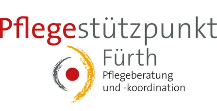 Logo mit dem Schriftzug "Pflegestützpunkt Fürth Pflegeberatung und -koordination" und einem stilisierten Symbol aus zwei Halbkreisen und einem Punkt
