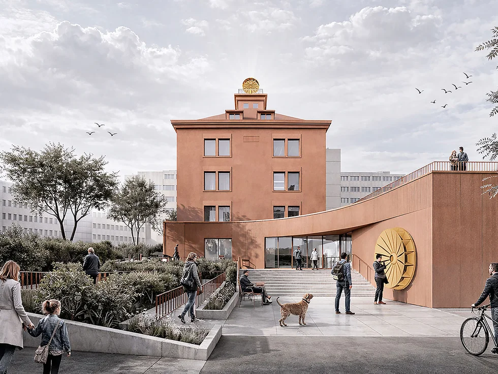 Entwurf des Rundfunkmuseums mit neuem Anbau als Visualisierung. 