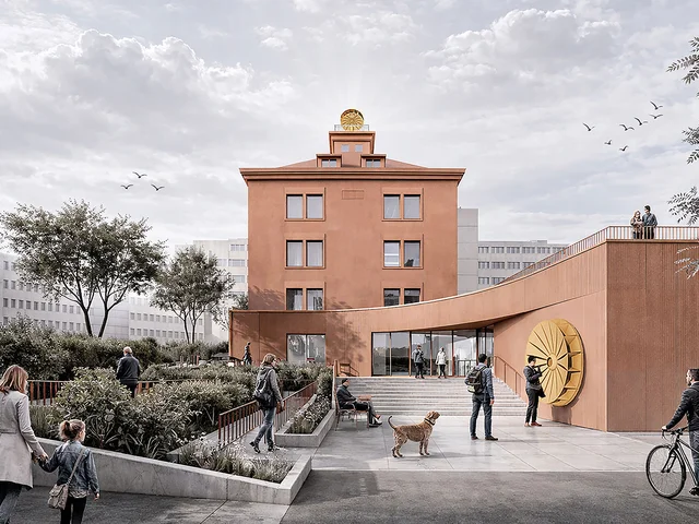 Entwurf des Rundfunkmuseums mit neuem Anbau als Visualisierung. Klick öffnet die Meldung.