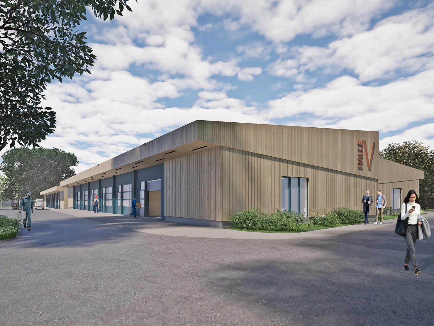 Illustration des neuen Gebäudekomplexes in Holzbauweise. 