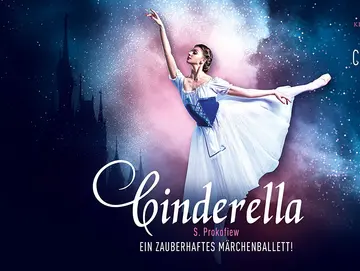 Ballerina im weissen Kleid. Text: Cinderella, ein zauberhaftes Märchen