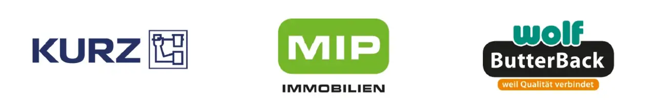 Logos der Partner der Glanzlichter: KURZ, MIP Immobilien, Wolf ButterBack