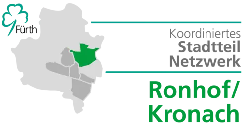 Fürth-Logo, Karte und Schriftzug Koordiniertes Stadtteilnetzwerk Ronhof/Kronach. Klick öffnet Bild in größerer Ansicht.