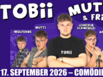 Tobi in vier verschiedenen Rollen und Kostümen, mit und ohne Brille und verschiedener Mimik