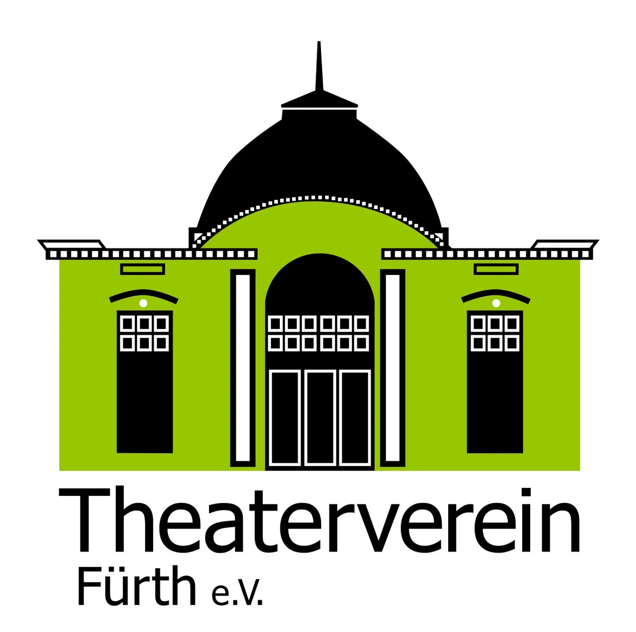 Das Logo des Theatervereins zeigt das Stadttheater und den Schriftzug Theaterverein Fürth e.V.