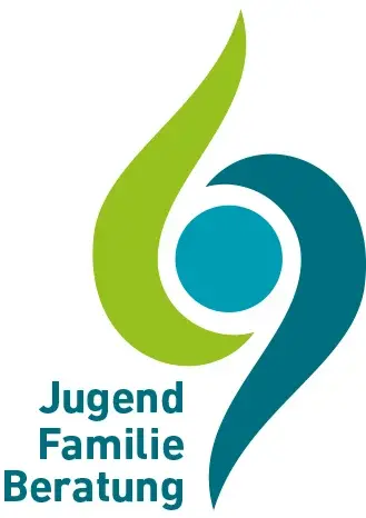Logo Jugend- und Familienberatung Logo in Grün- und Blautönen mit den Schlagworten Jugend, Familie, Beratung