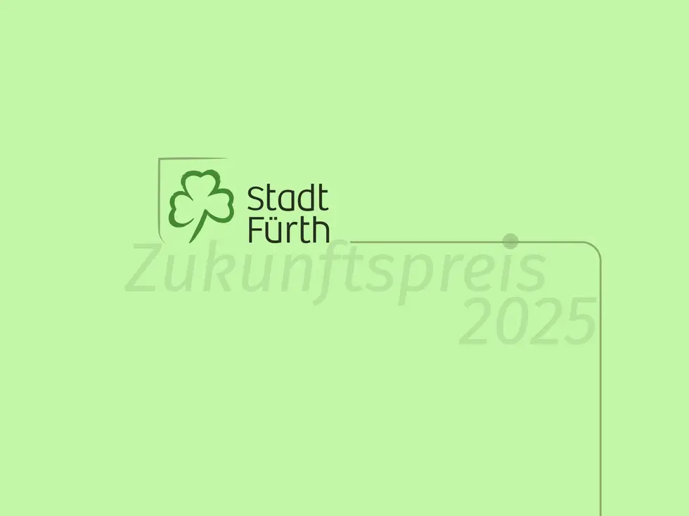 Logo der Stadt Fürth mit Schriftzug Zukunftspreis 2025. Klick öffnet Bild in größerer Ansicht.
