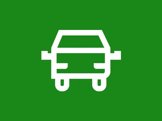 Stilisiertes weißes Auto auf grünem Hintergrund. Klick öffnet Detailansicht des Artikels.
