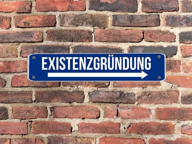 Eine Tafel mit dem Hinweis auf Existenzgründung Klick öffnet die Meldung.