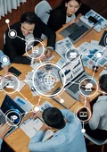 Collaborative Team Meeting with Digital Marketing Strategies and Business Analytics on Display in a Modern Office Environment. Amity