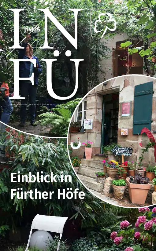 Collage mit Archivfotos des Höfefestes und dem Text "Einblick in Fürther Höfe". Klick öffnet Bild in größerer Ansicht.