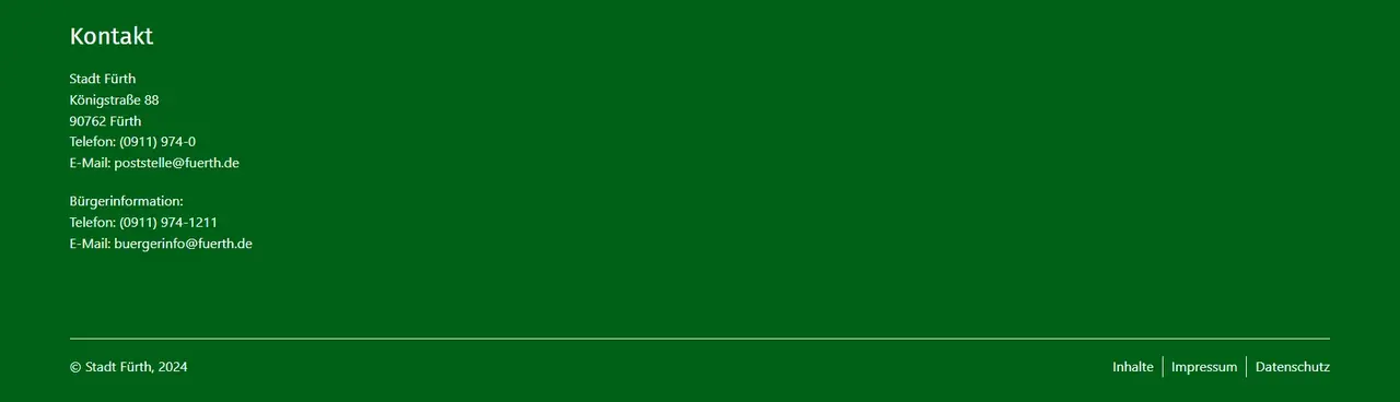 Fuß-Zeile mit dem dem Kontakt und den Bereichen Inhalt, Impressum und Datenschutz rechts unten. Klick öffnet Bild in größerer Ansicht.