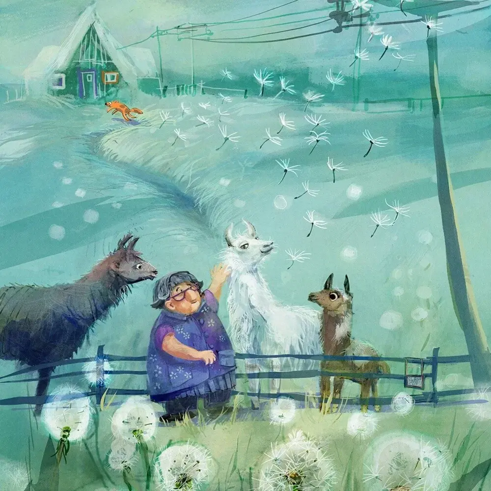Geschichtensucher – Vom Fliegen und Erfinden Illustration mit fliegenden Pusteblumensamen