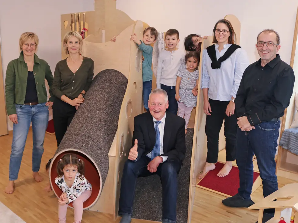 Vorstellung der Zahlen in der Kita Humbserstarße mit OB Jung. Klick öffnet Bild in größerer Ansicht.