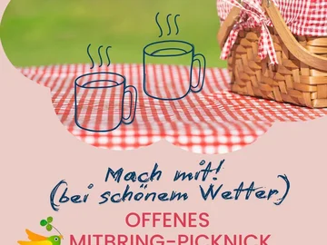Zwei dampfende Tassen auf rot-weiß kariertem Tuch neben einem geflochtenen Picknickkorb mit rot-weiß kariertem Stoff