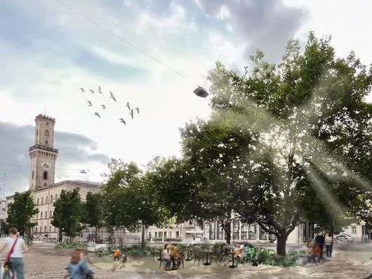 Begrünter Königsplatz mit Rathaus im Hintergrund Klick öffnet die Meldung.