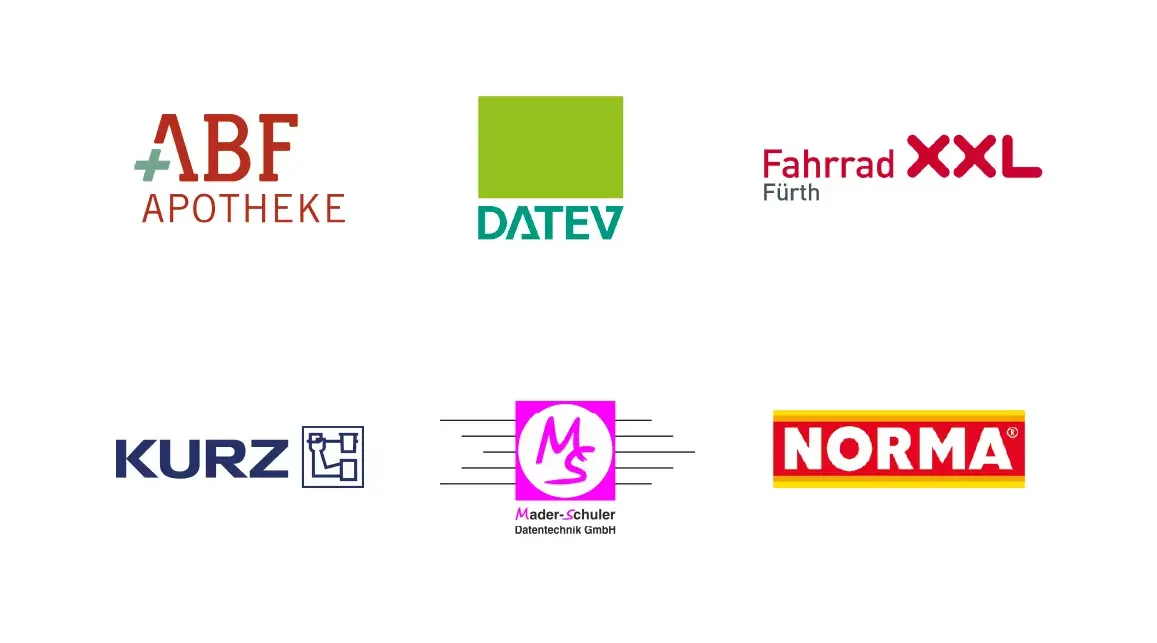 Logos der Sponsoren: ABF Apotheke, Datev, Fahrrad XXL, Kurz, Mader-Schuler-Datentechnik GmbH, Norma; Klick öffnet Bild in größerer Ansicht. 