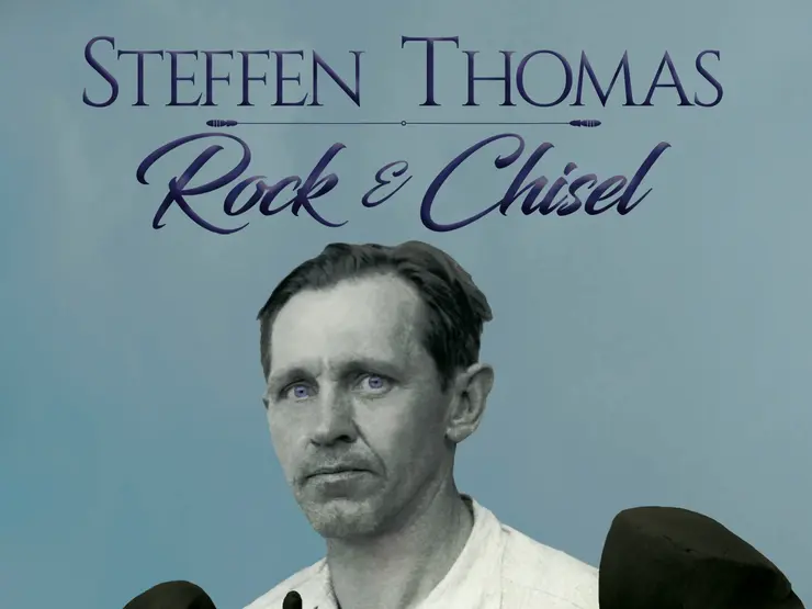 Portraitbild von Steffen Thomas und dem Schriftzug "Steffen Thomas Rock und Chisel"