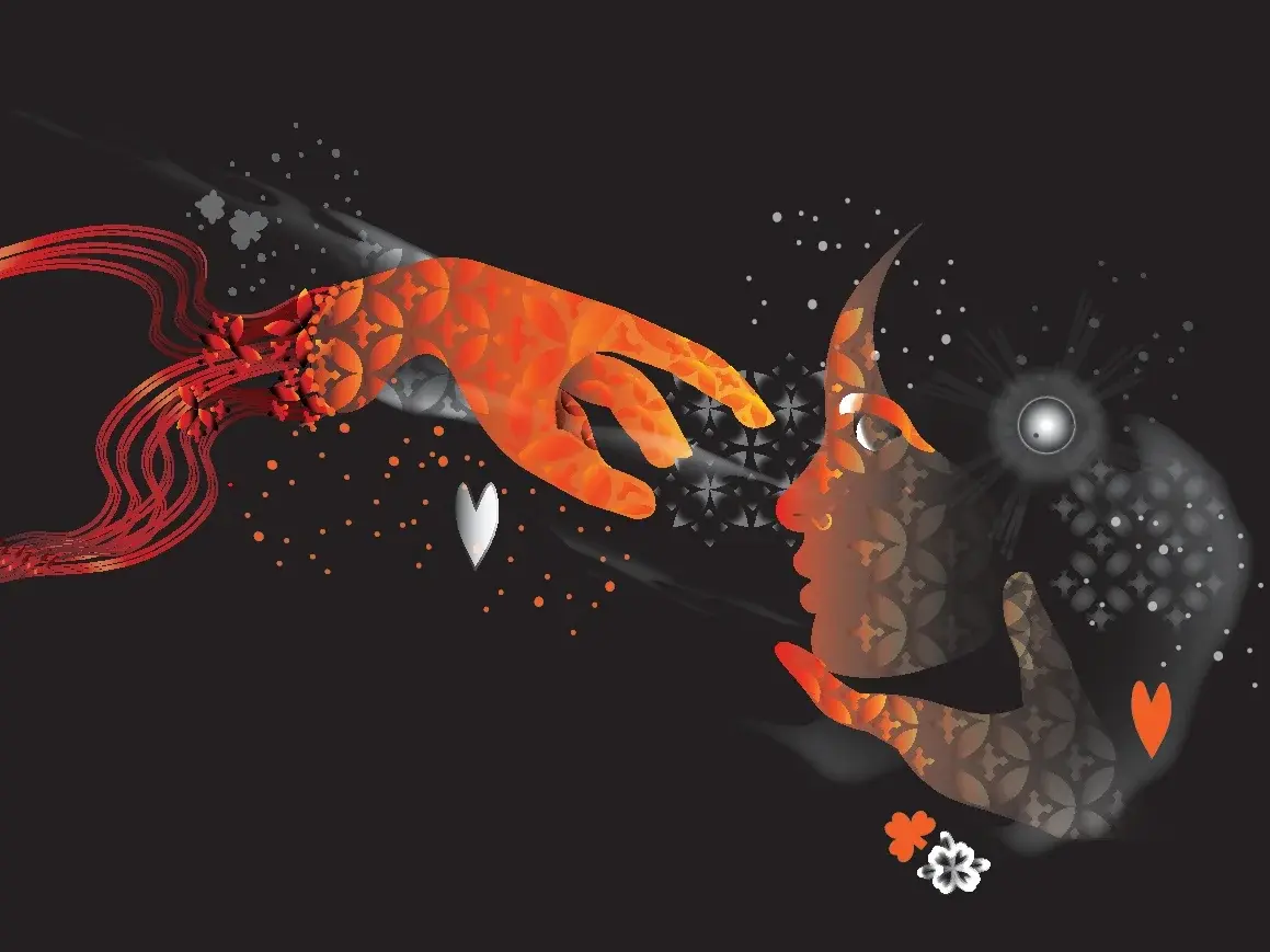 Illustration einer Hand, die ein Gesicht berührt.