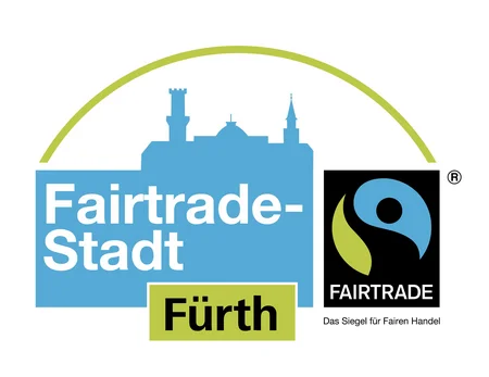 Fairtrade Stadt Fürth Logo mit Stadtsilhouette und Fairtrade-Zeichen
