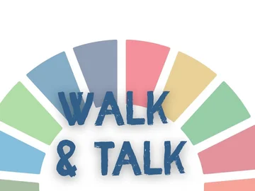 Bunter halbkreisförmiger Farbkreis mit den Worten 'WALK & TALK' in der Mitte