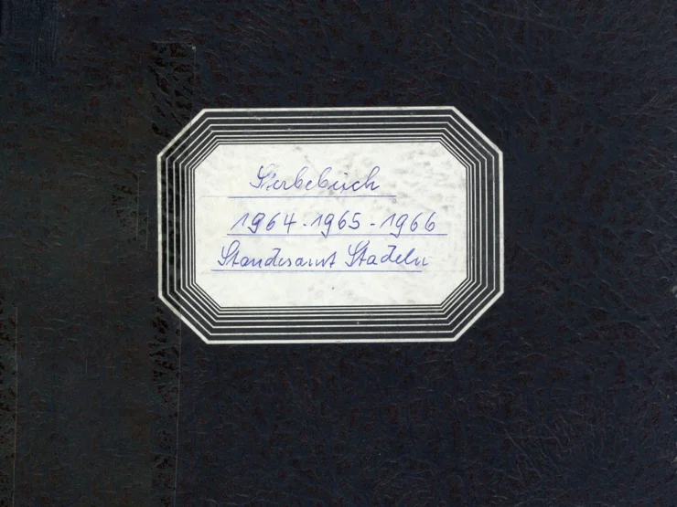 Schwarzes Einband des Sterbebuchs Standesamt Stadeln 1964 bis 1966
