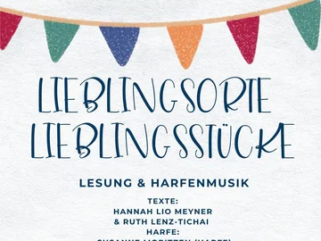 Bunte Wimpelkette über dem Text 'LIEBLINGSORTE LIEBLINGSSTÜCKE'