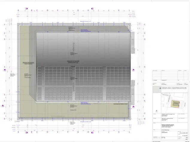 Entwurfsplanung für die neue Thomas-Kleinlein-Turnhalle im direkten Umfeld der Grund- und Mittelschule Stadeln. Klick öffnet Bild in größerer Ansicht.