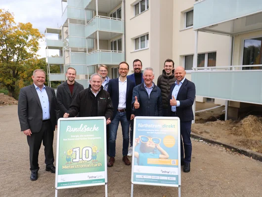 Gruppenfoto der beteiligten Personen vor dem Gebäude der Volkswohl. Klick öffnet die Meldung.