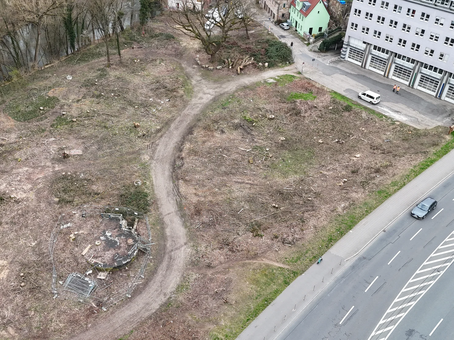 Luftbild der Baustelle HSG im März 2024; Klick öffnet Bild in größerer Ansicht