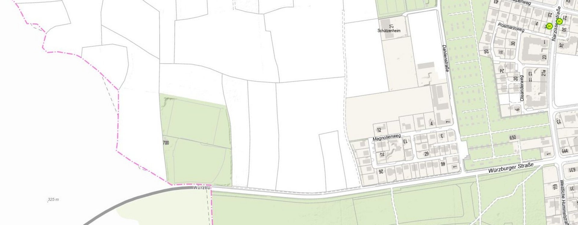 Öffentlichkeitsbeteiligung Magnolienweg Ausschnitt Stadtplan mit dem entsprechenden Areal