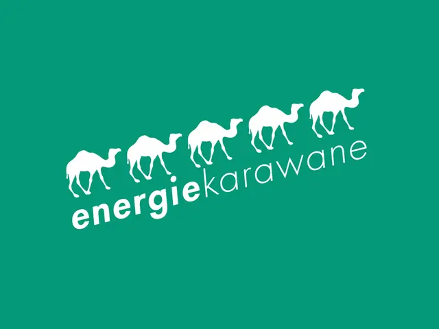 Illustration von Kamelen mit der Aufschrift "Energiekarawane". Klick öffnet Bild in größerer Ansicht.