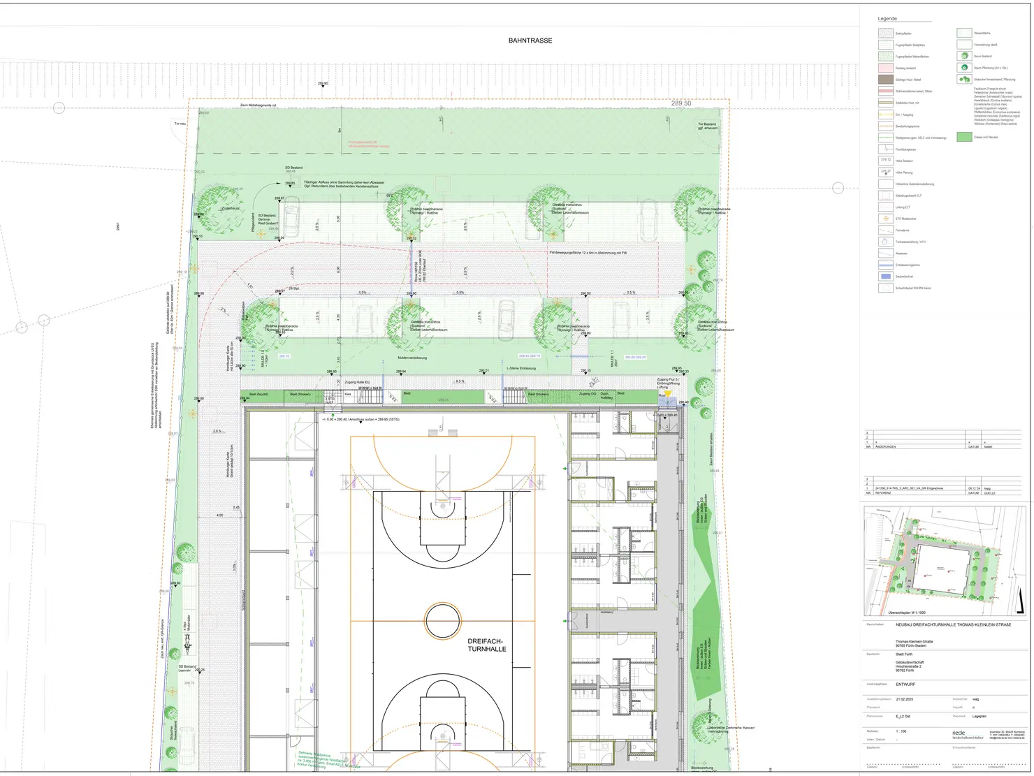 Entwurfsplanung für die neue Thomas-Kleinlein-Turnhalle im direkten Umfeld der Grund- und Mittelschule Stadeln. Klick öffnet Bild in größerer Ansicht.