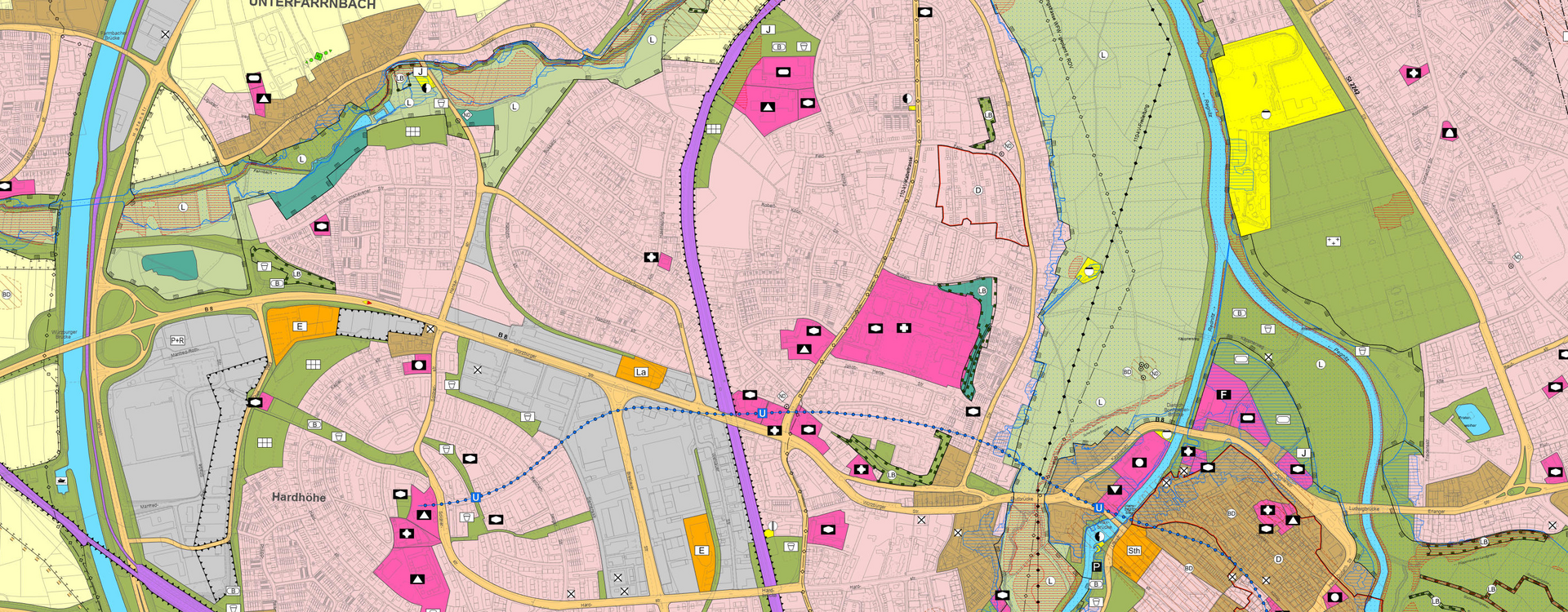 Ausschnitt aus der Onlineversion des Flächennutzungssplans der Stadt Fürth